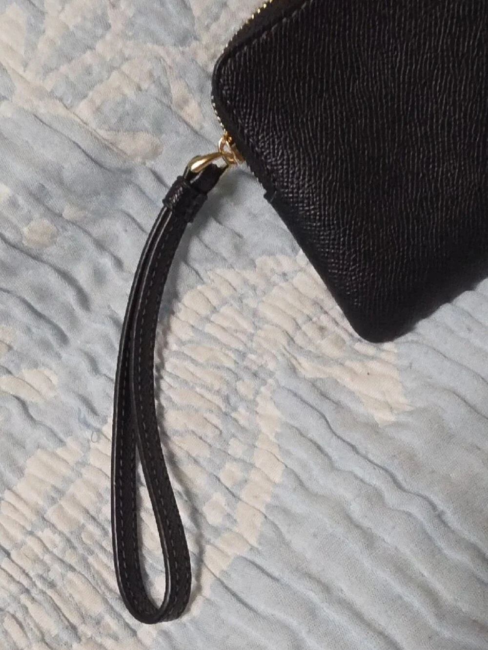 Coach Black Leather Zip Wristlet with Gold Logo
